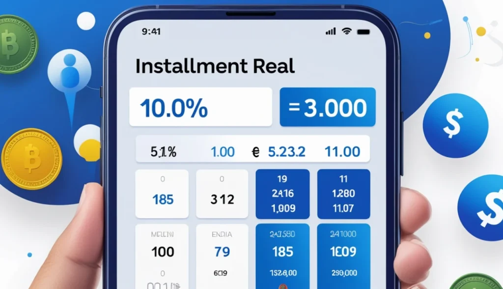 Interface de calculadora digital mostrando cálculo de juros e parcelas do PIX parcelado com valores em reais brasileiros